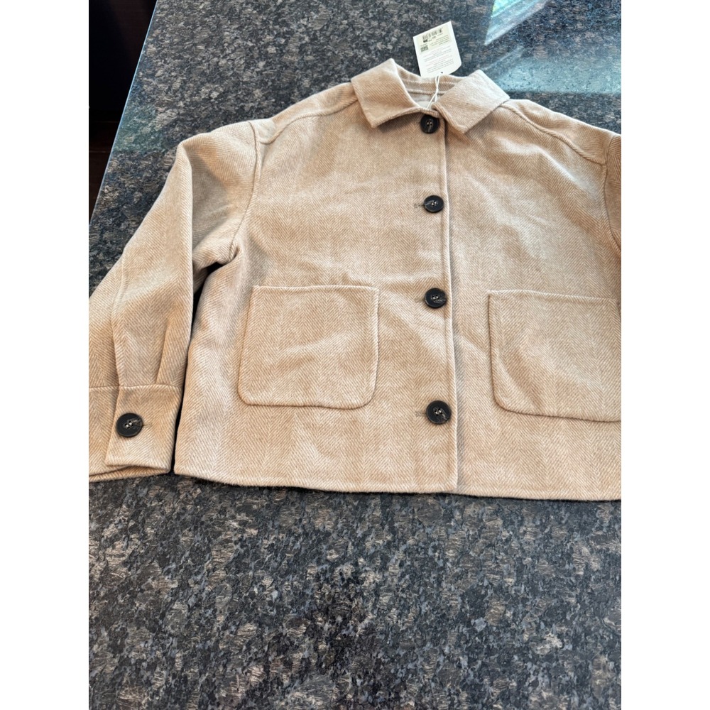Sezane Mia Jacket Chevrons Taupe Wool Blend Herringbone Shacket US 4 FR 36 NEW - Picture 6 of 10